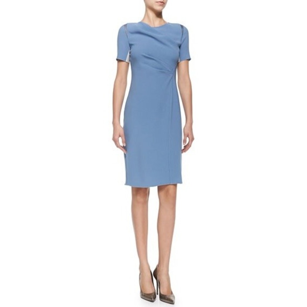 Elie Tahari Amymarie Short-Sleeve Dress Side Pleat M 8 Cornflower Blue